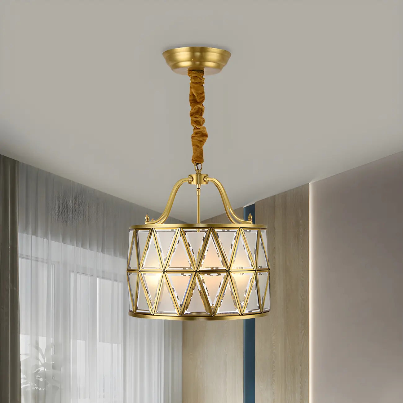 Lustre tambour en laiton de style colonial