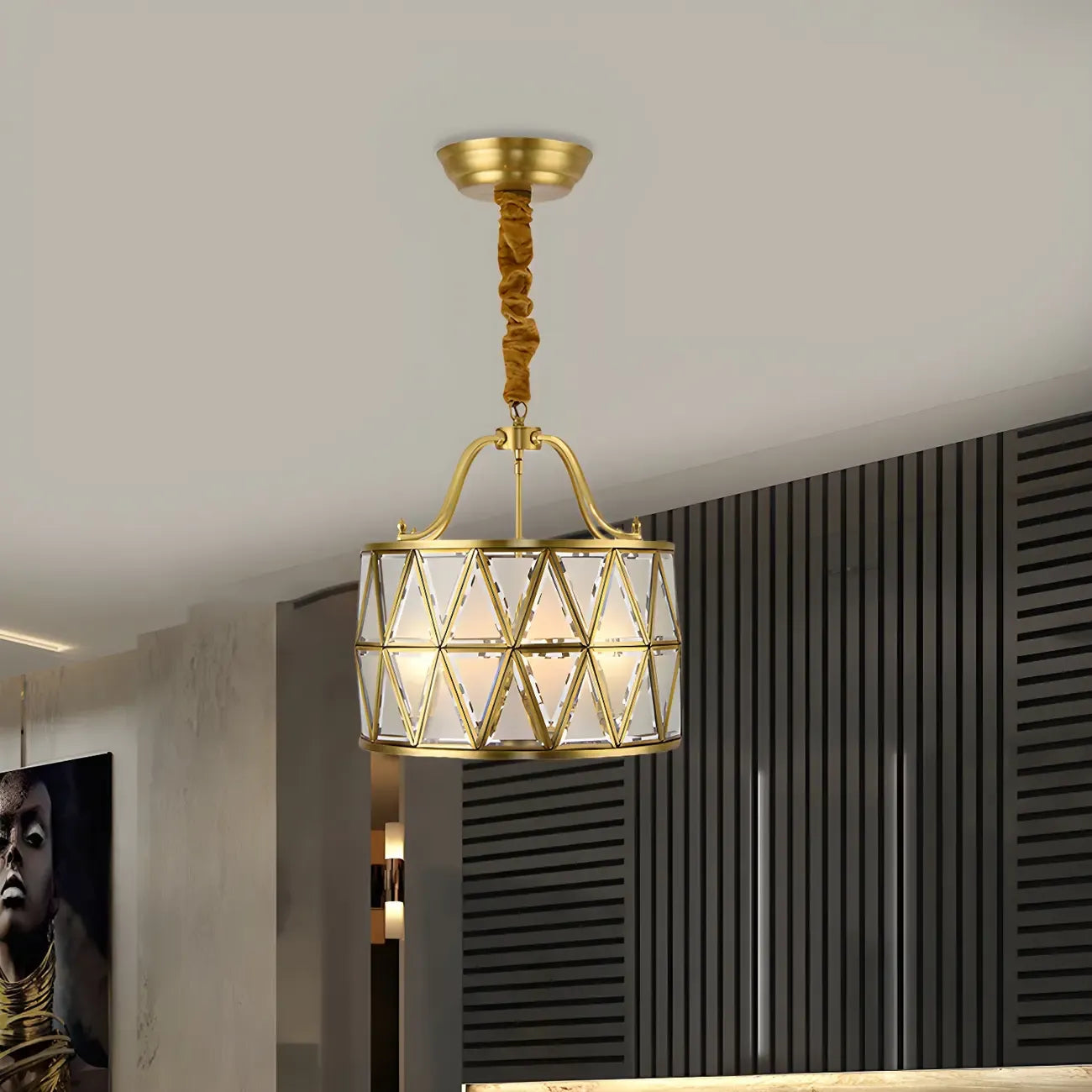 Lustre tambour en laiton de style colonial