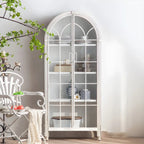 Vitrine classique en bois brun courbé avec porte vitrée