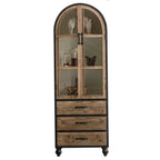 Vitrine classique en bois brun courbé avec porte vitrée