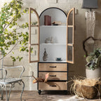 Vitrine classique en bois brun courbé avec porte vitrée