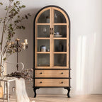 Vitrine classique en bois brun courbé avec porte vitrée