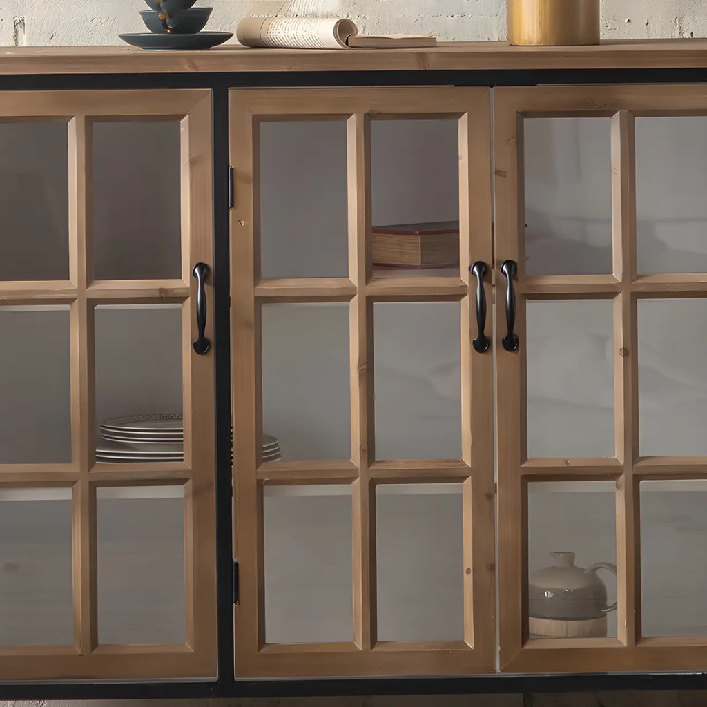 Vitrine classique en bois brun courbé avec porte vitrée