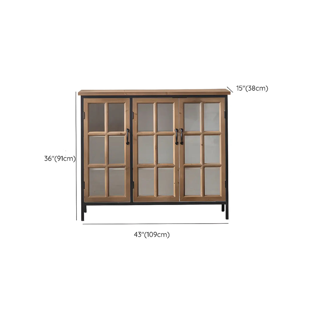 Vitrine classique en bois brun courbé avec porte vitrée