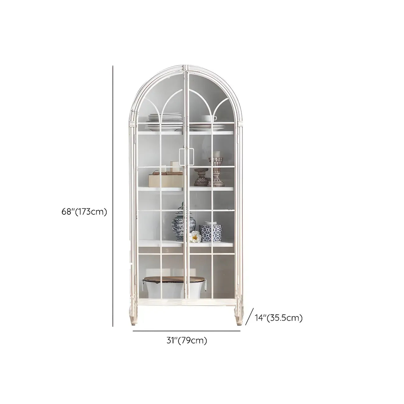 Vitrine classique en bois brun courbé avec porte vitrée
