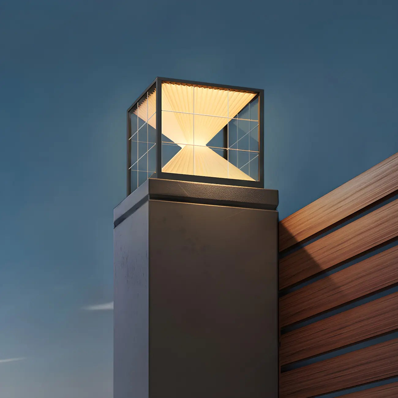 Lampes solaires cubiques transparentes noires pour poteaux extérieurs