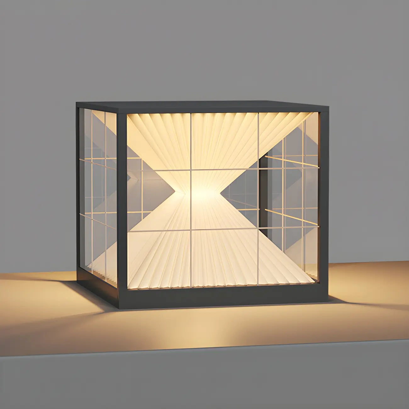 Lampes solaires cubiques transparentes noires pour poteaux extérieurs