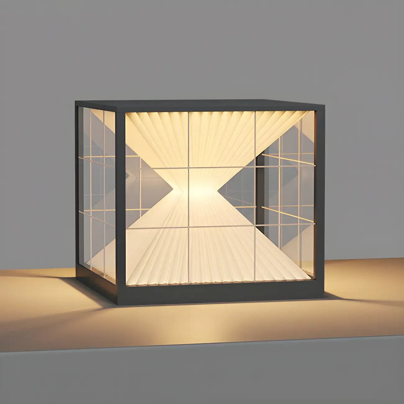 Lampes solaires cubiques transparentes noires pour poteaux extérieurs