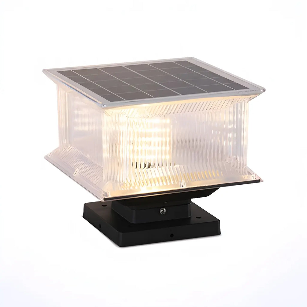 Lampadaires solaires d'extérieur modernes à abat-jour transparent géométrique.