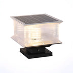 Lampadaires solaires d'extérieur modernes à abat-jour transparent géométrique.