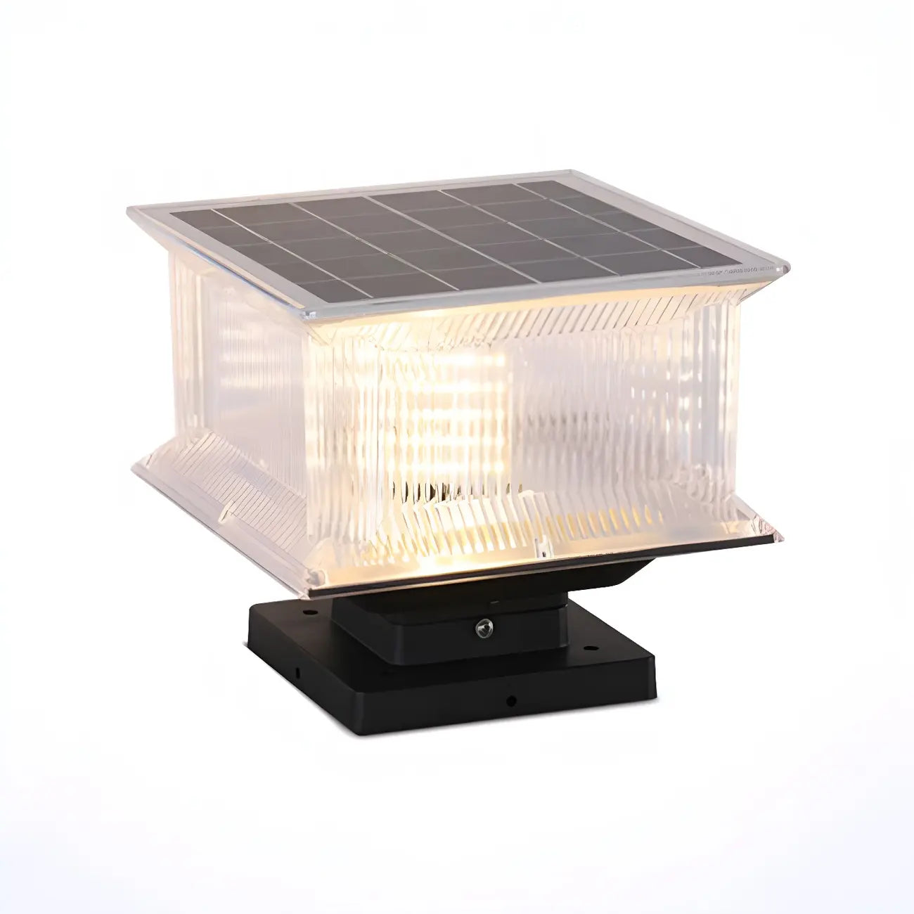 Lampadaires solaires d'extérieur modernes à abat-jour transparent géométrique.