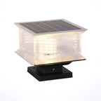 Lampadaires solaires d'extérieur modernes à abat-jour transparent géométrique.