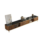 Mobile TV 87 Glam Marrone con ripiano aperto in legno massello e piano in pietra