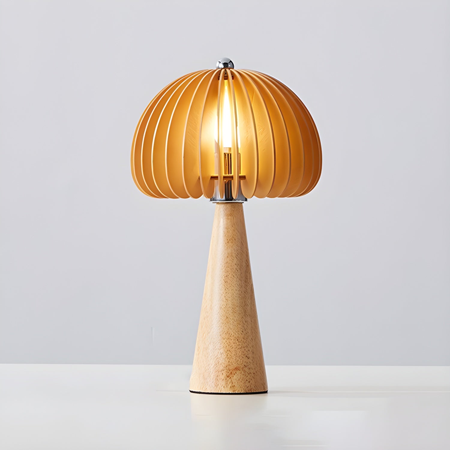 Lampe de table LED Art Déco en bois jaune en forme de champignon