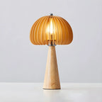 Lampe de table LED Art Déco en bois jaune en forme de champignon