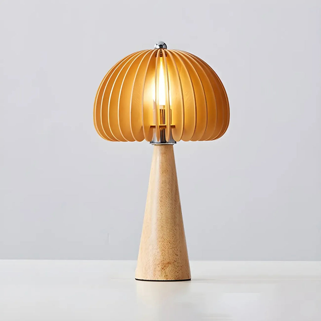Lampe de table LED Art Déco en bois jaune en forme de champignon