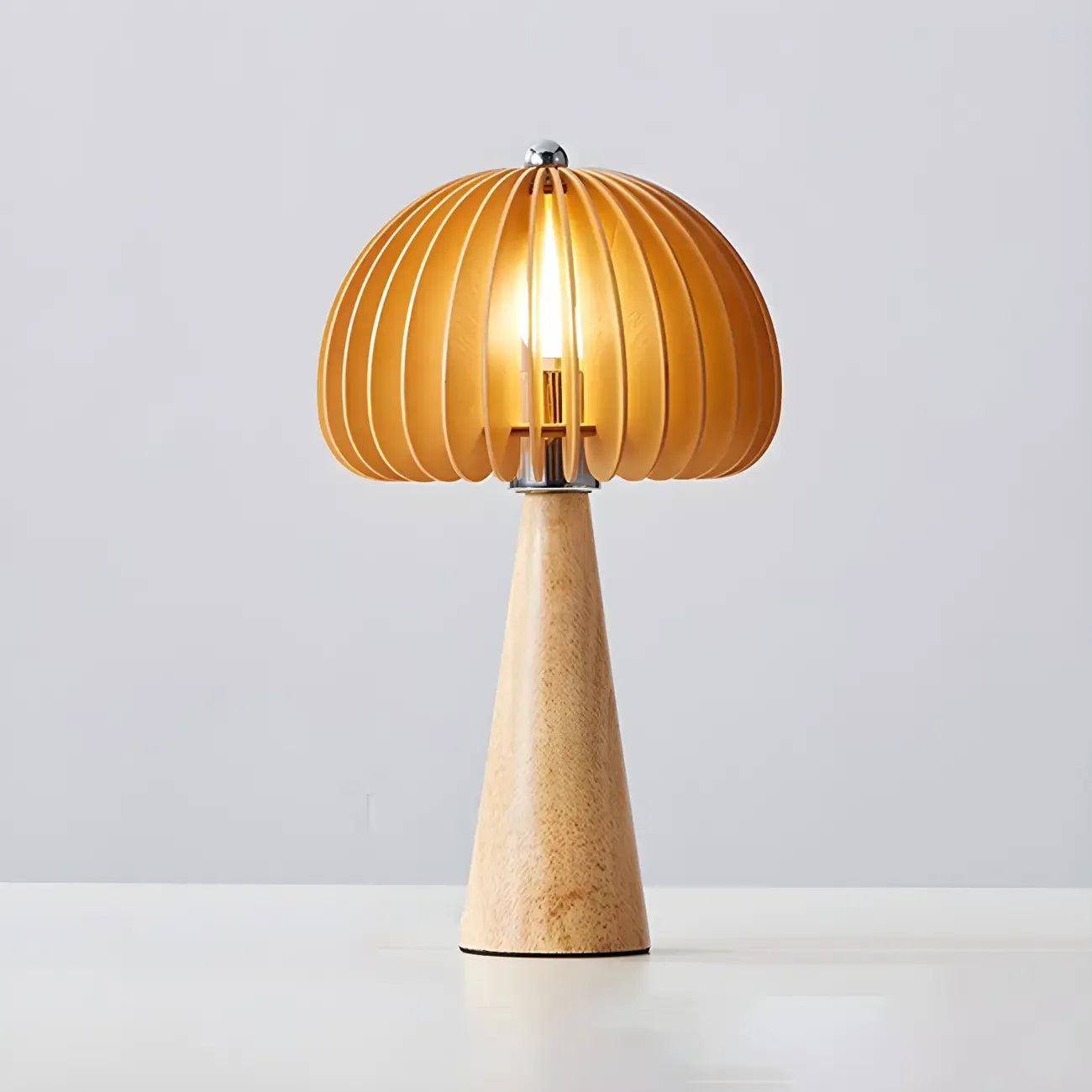 Lampe de table LED Art Déco en bois jaune en forme de champignon