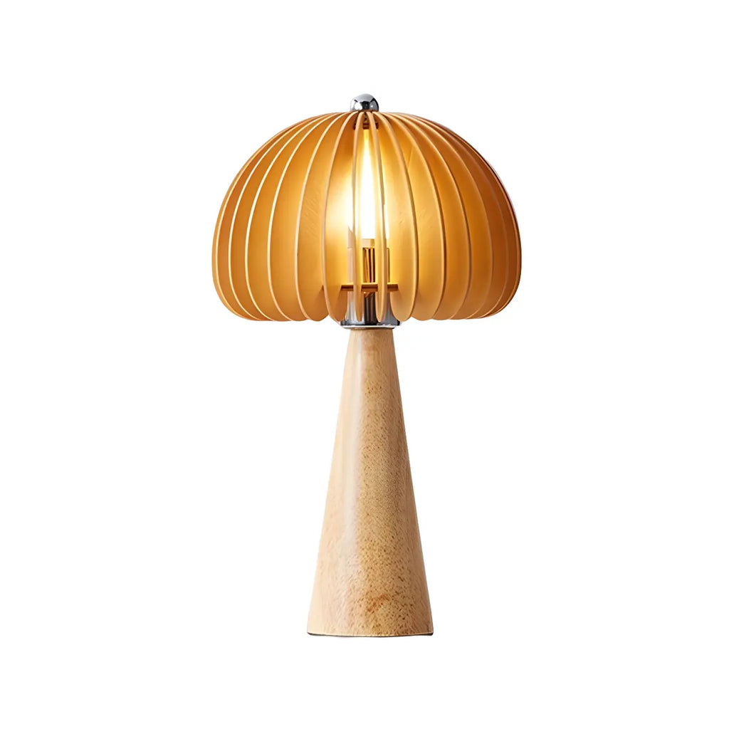 Lampe de table LED Art Déco en bois jaune en forme de champignon