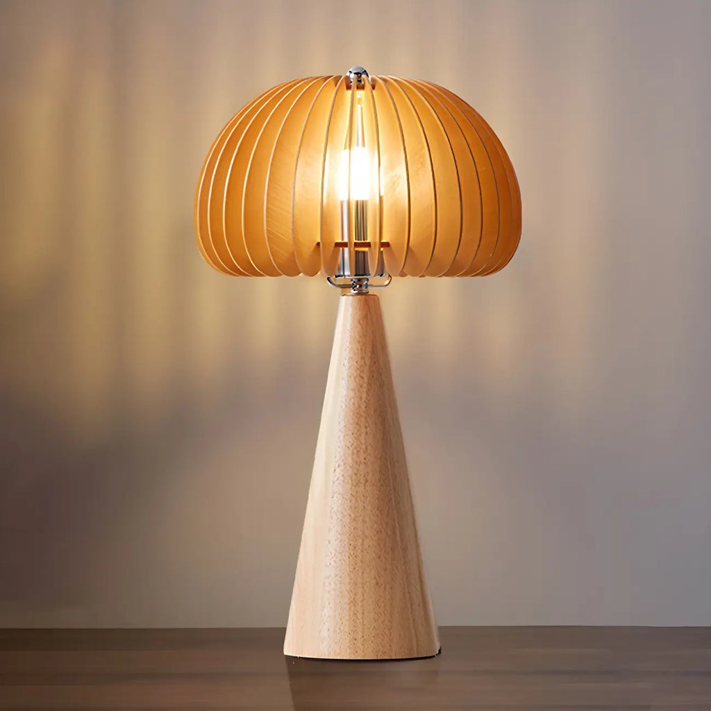 Lampe de table LED Art Déco en bois jaune en forme de champignon