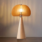 Lampe de table LED Art Déco en bois jaune en forme de champignon