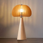 Lampe de table LED Art Déco en bois jaune en forme de champignon