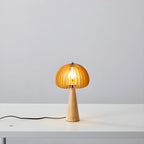 Lampe de table LED Art Déco en bois jaune en forme de champignon