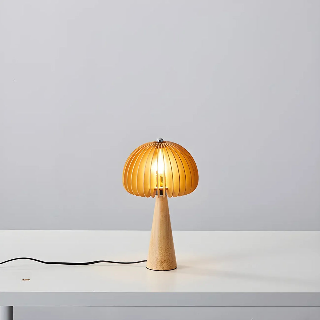 Lampe de table LED Art Déco en bois jaune en forme de champignon