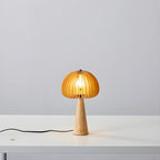 Lampe de table LED Art Déco en bois jaune en forme de champignon