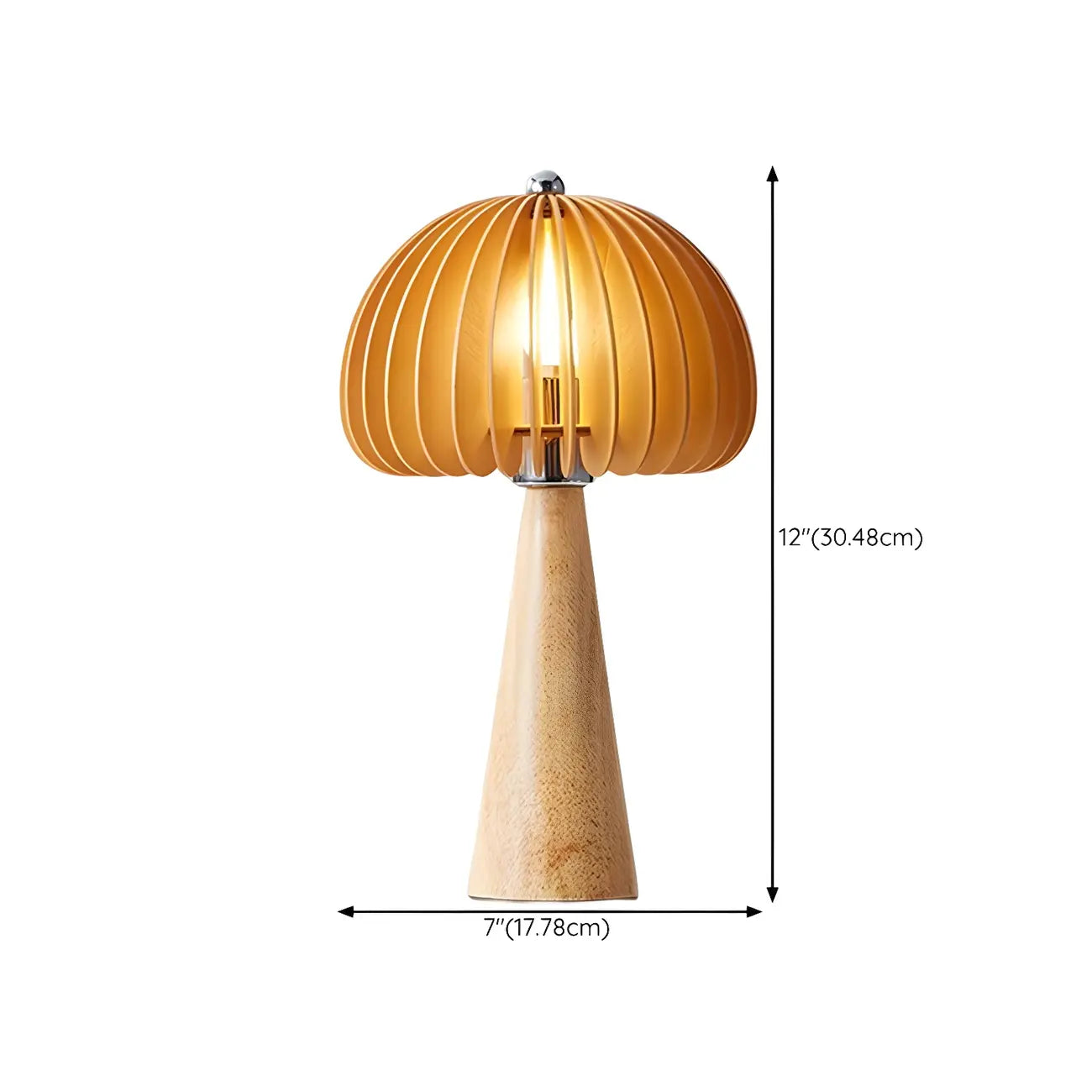 Lampe de table LED Art Déco en bois jaune en forme de champignon