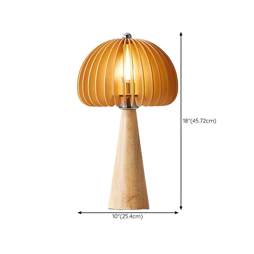 Lampe de table LED Art Déco en bois jaune en forme de champignon