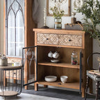 Vitrine classique à deux tiroirs en bois brun moyen et verre