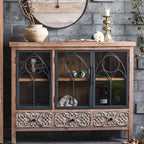 Vitrine classique à deux tiroirs en bois brun moyen et verre