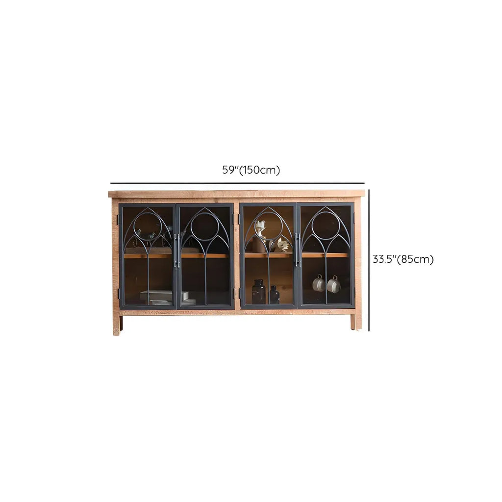 Vitrine classique à deux tiroirs en bois brun moyen et verre