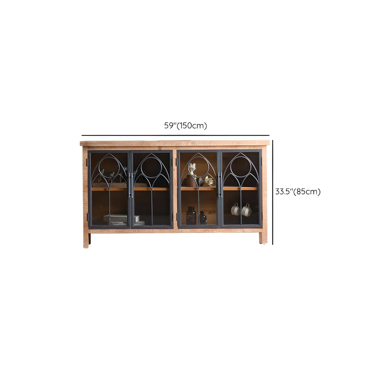 Vitrine classique à deux tiroirs en bois brun moyen et verre