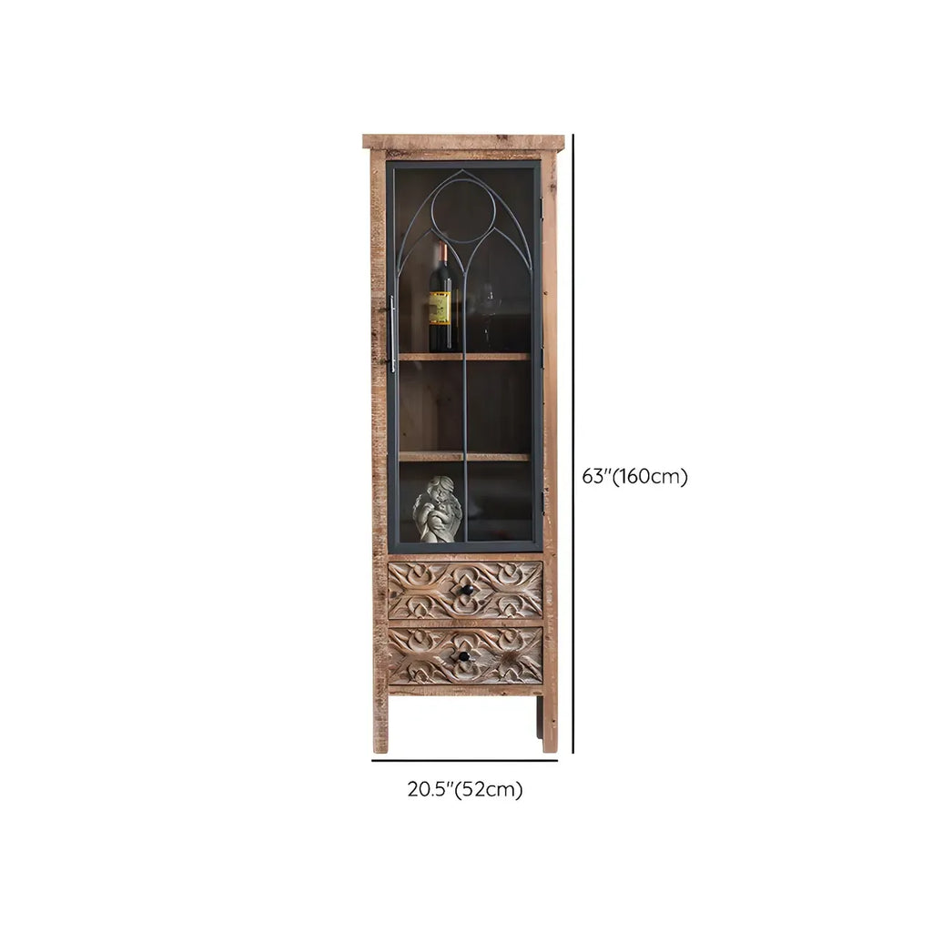 Vitrine classique à deux tiroirs en bois brun moyen et verre