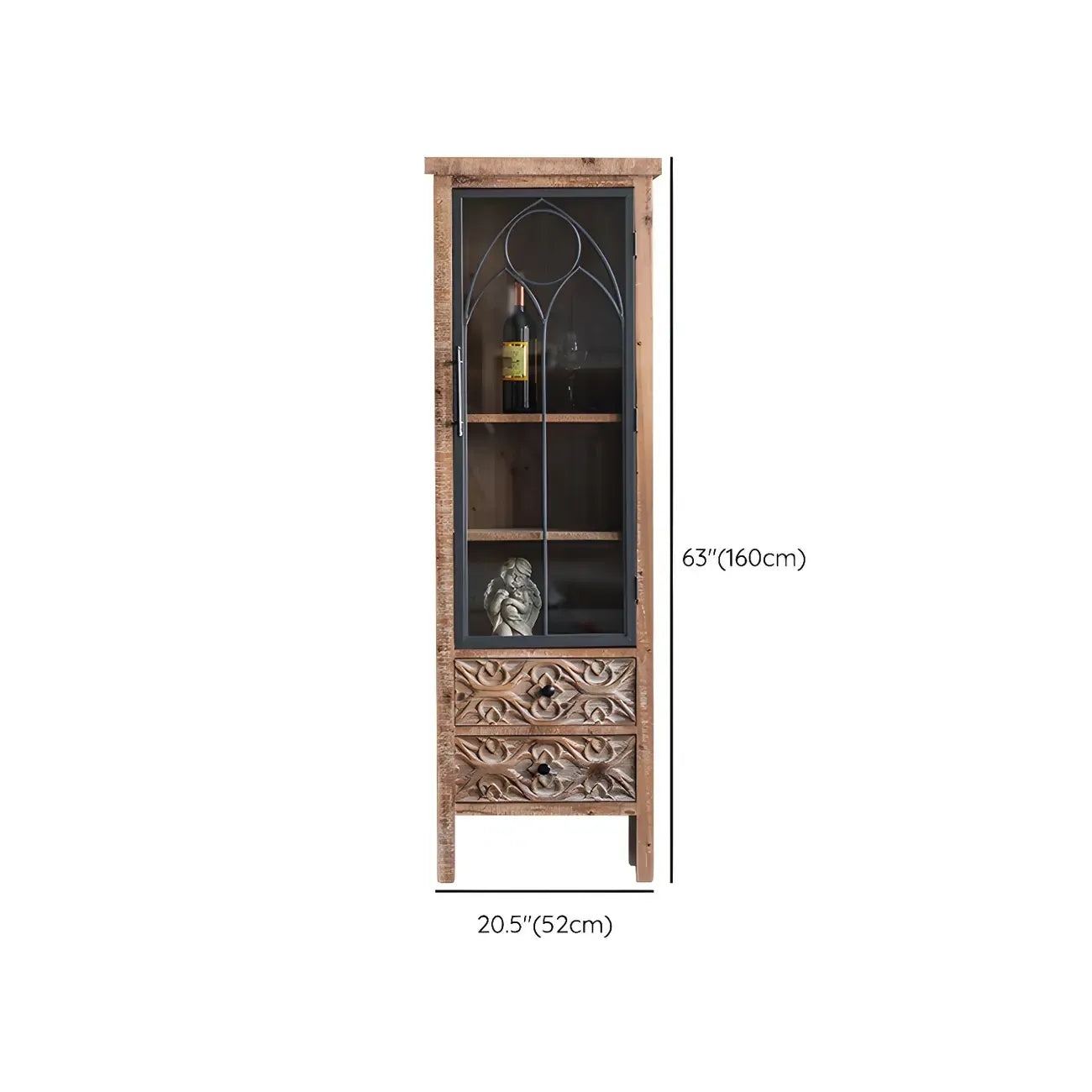 Vitrine classique à deux tiroirs en bois brun moyen et verre