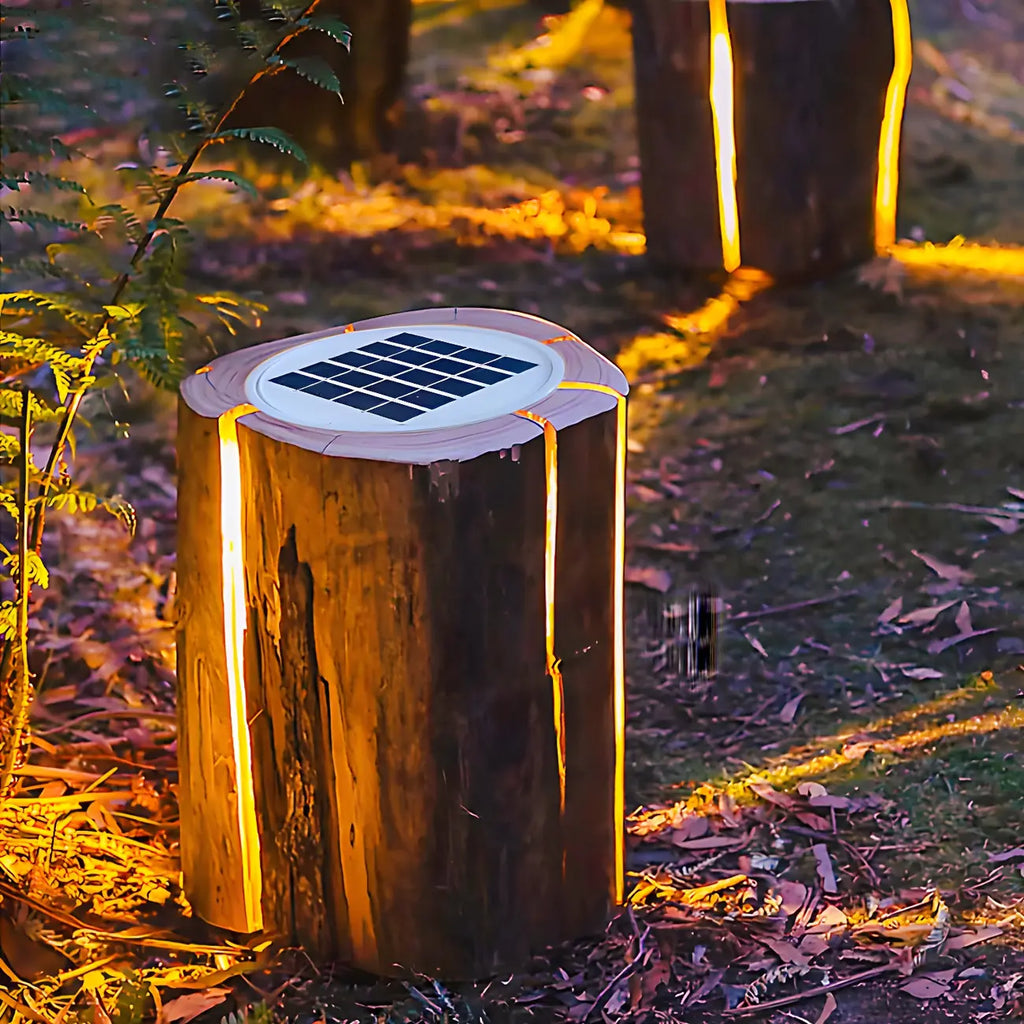 Lampes de poteau d'extérieur contemporaines en résine solaire pour souches d'arbre