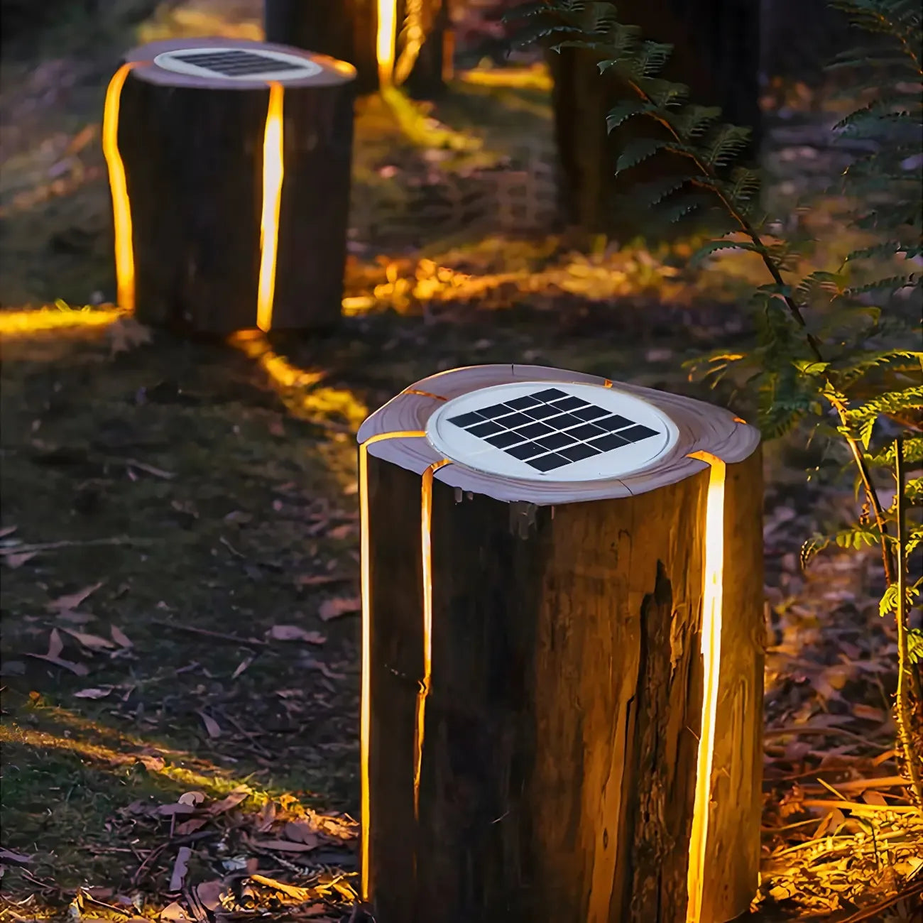 Lampes de poteau d'extérieur contemporaines en résine solaire pour souches d'arbre
