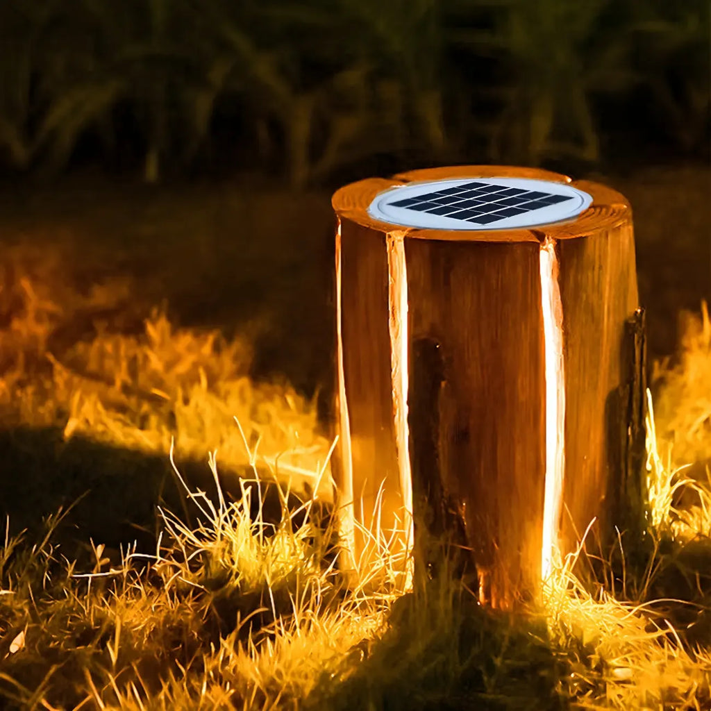 Lampes de poteau d'extérieur contemporaines en résine solaire pour souches d'arbre