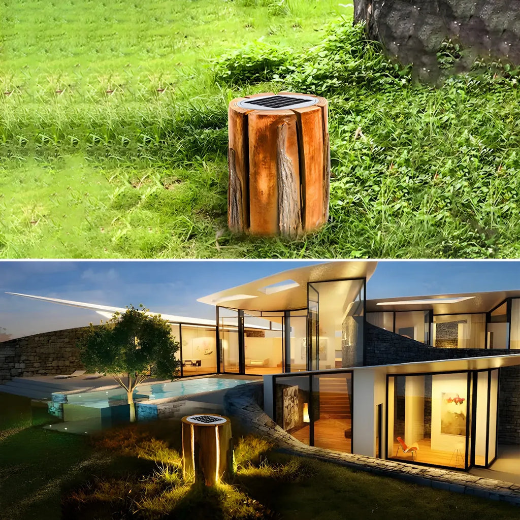 Lampes de poteau d'extérieur contemporaines en résine solaire pour souches d'arbre