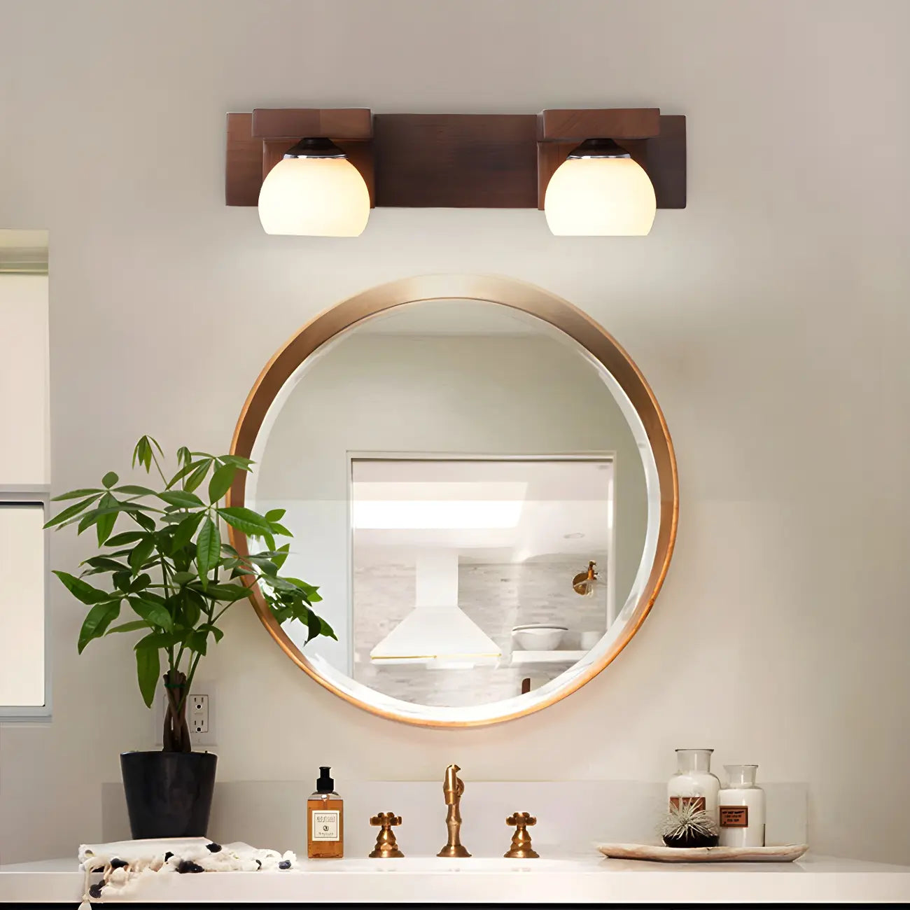 Applique murale élégante en forme de globe avec abat-jour en verre blanc pour salle de bain