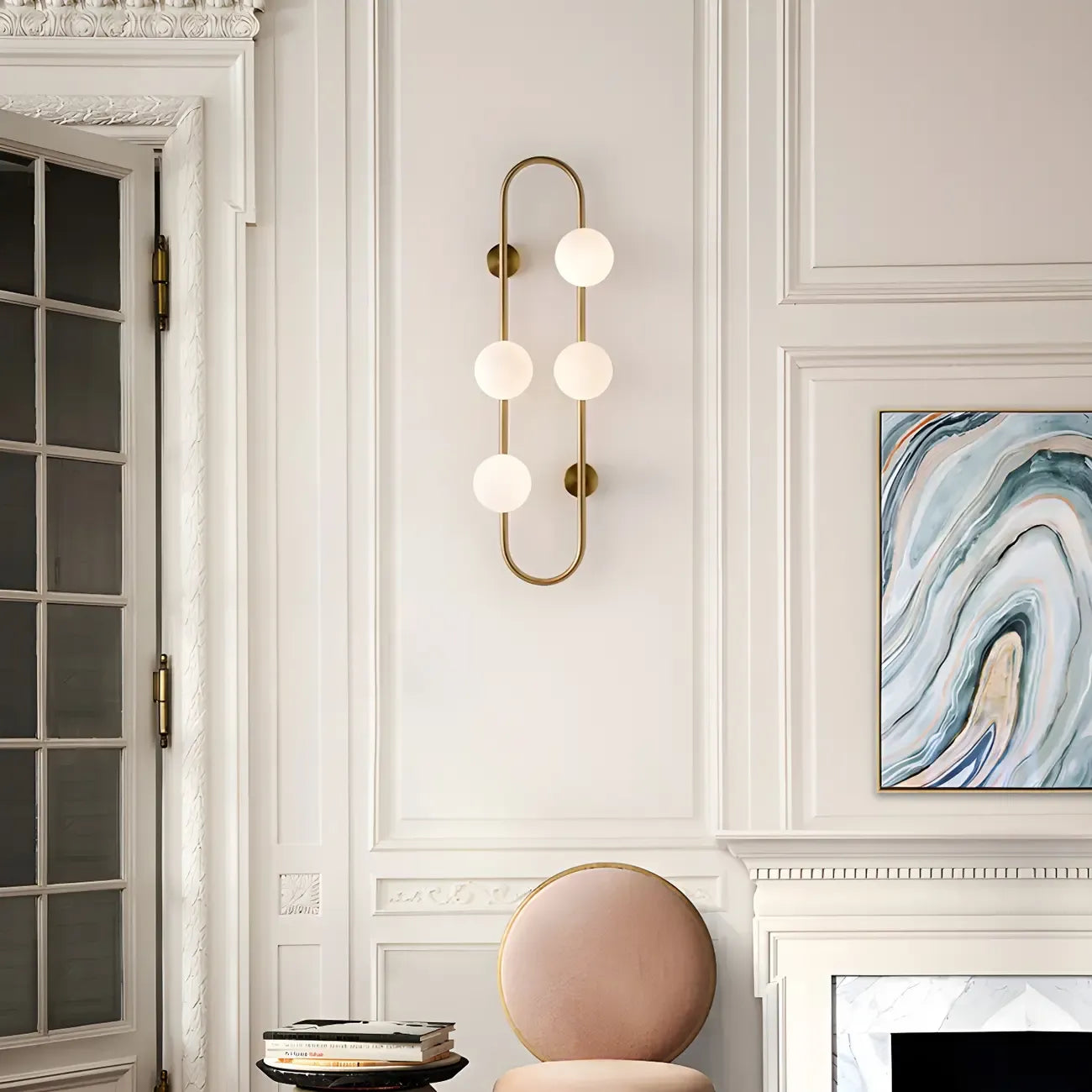Applique murale ovale élégante dorée à 4 lumières