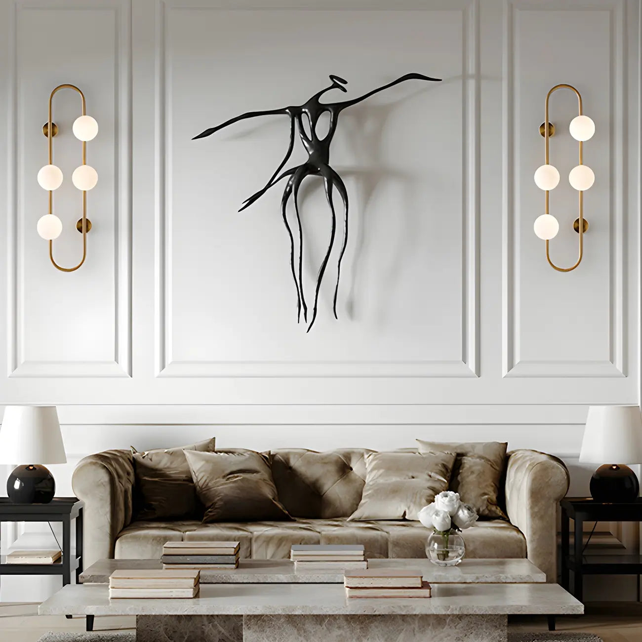 Applique murale ovale élégante dorée à 4 lumières