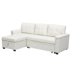 Canapé d'angle convertible et réversible avec lit gigogne, méridienne de rangement dissimulée et pieds robustes.