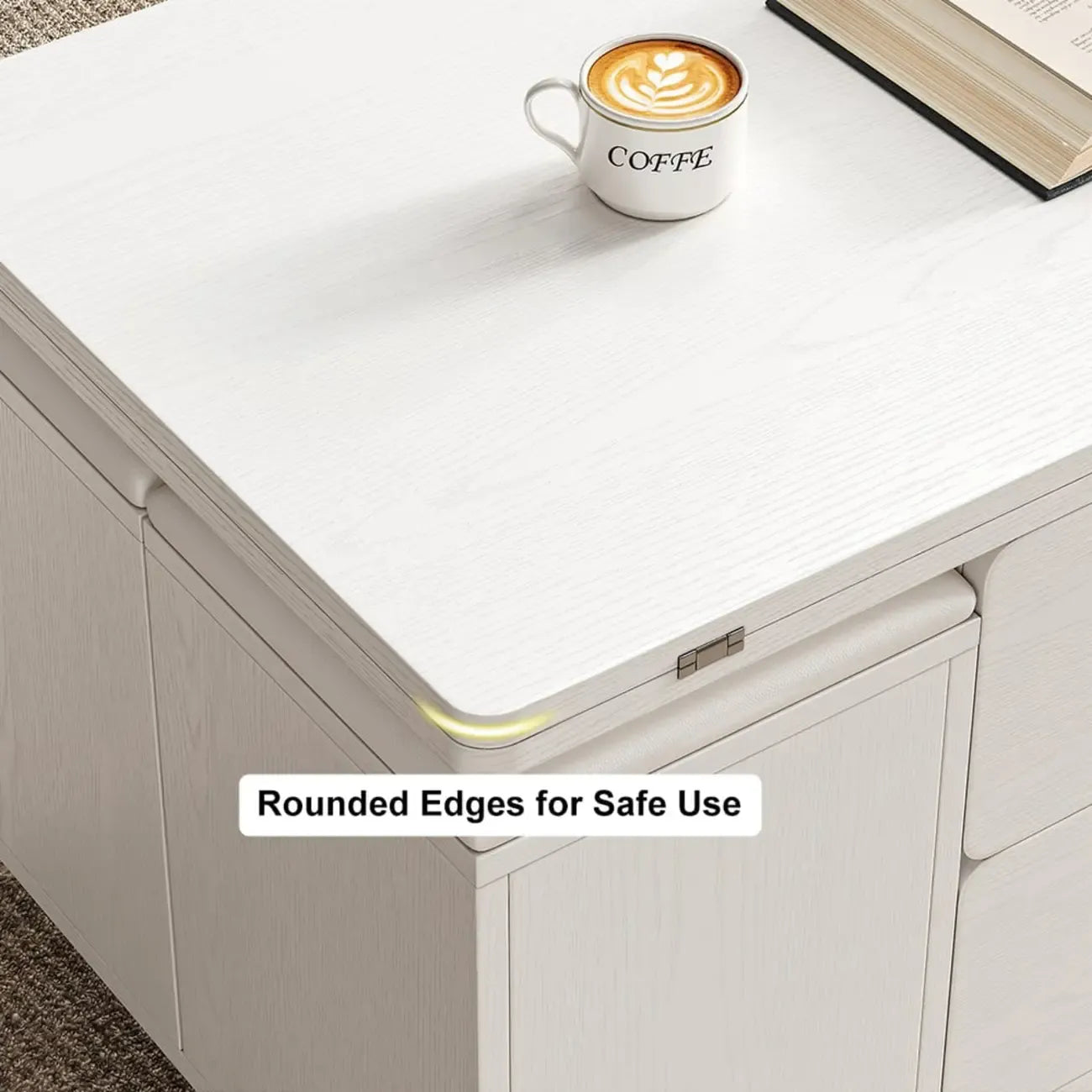 Table basse pliable à plateau relevable avec 4 tabourets et rangement