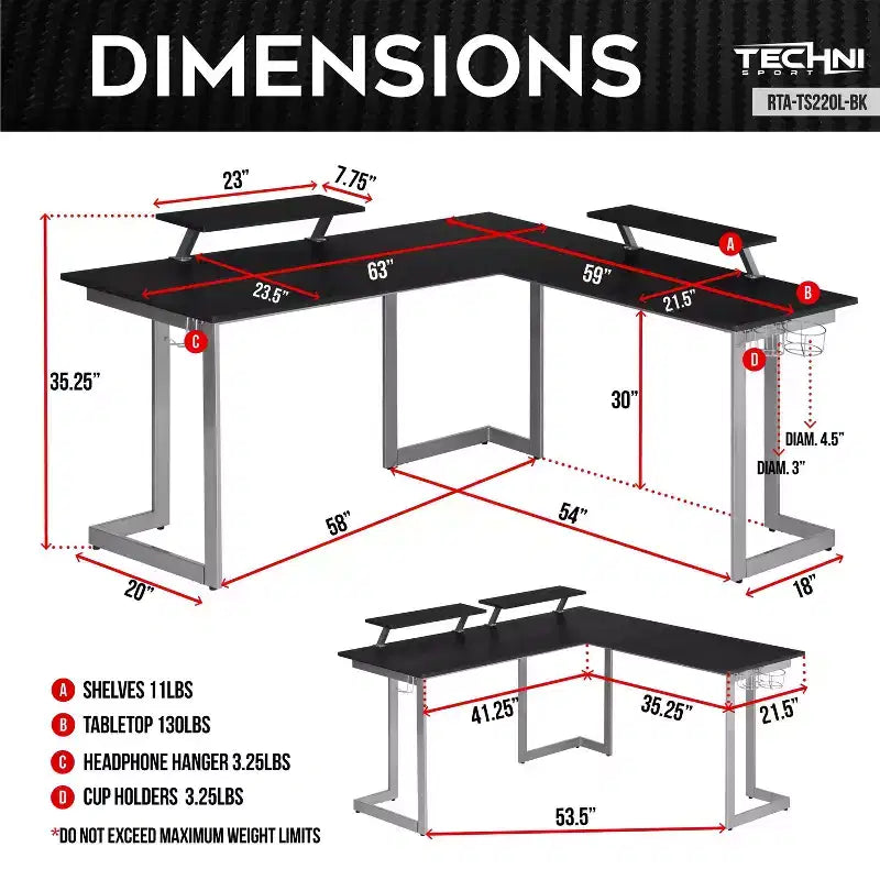 Bureau de jeu en L Warrior - Techni Sport