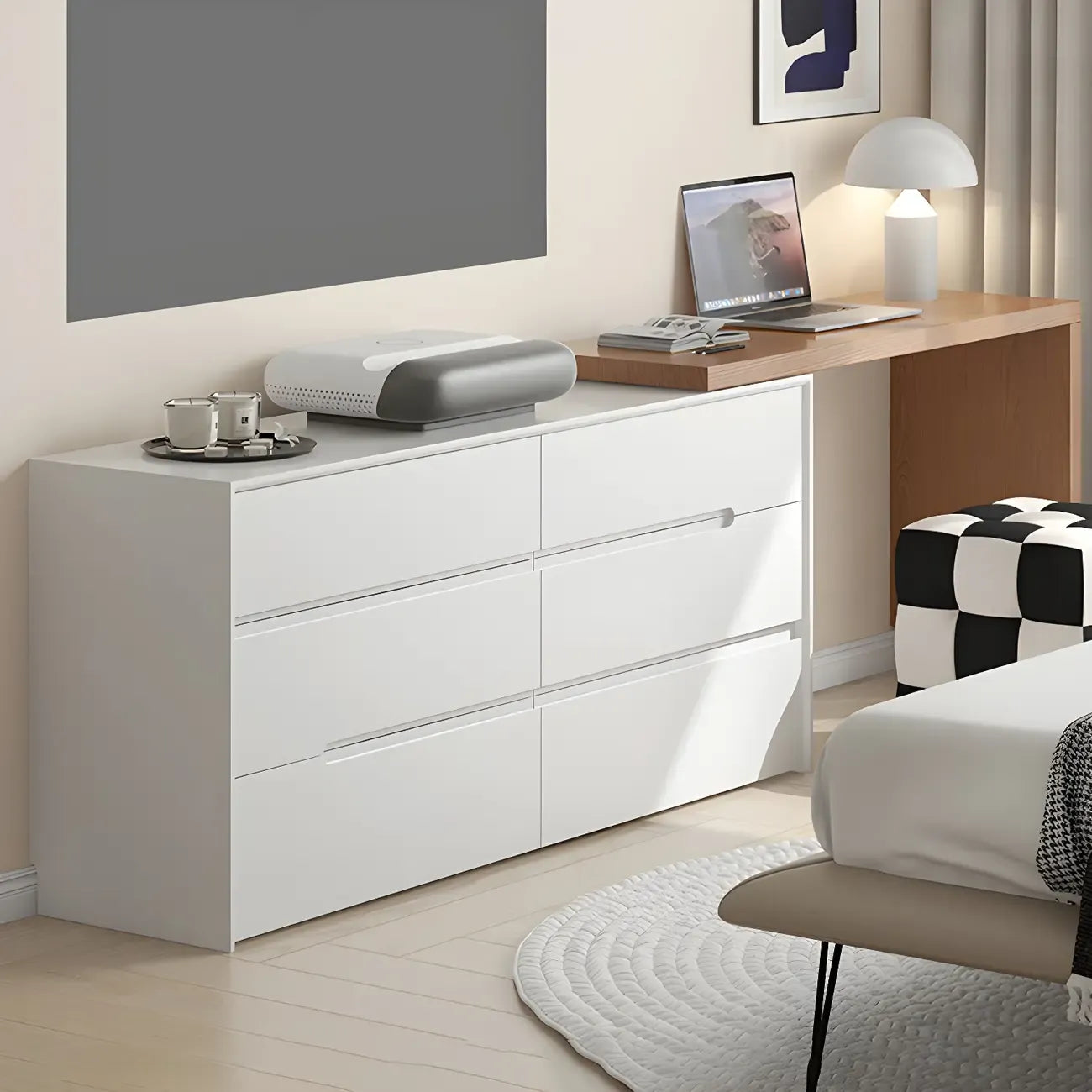 Commode minimaliste en bois blanc avec tiroirs à fermeture douce