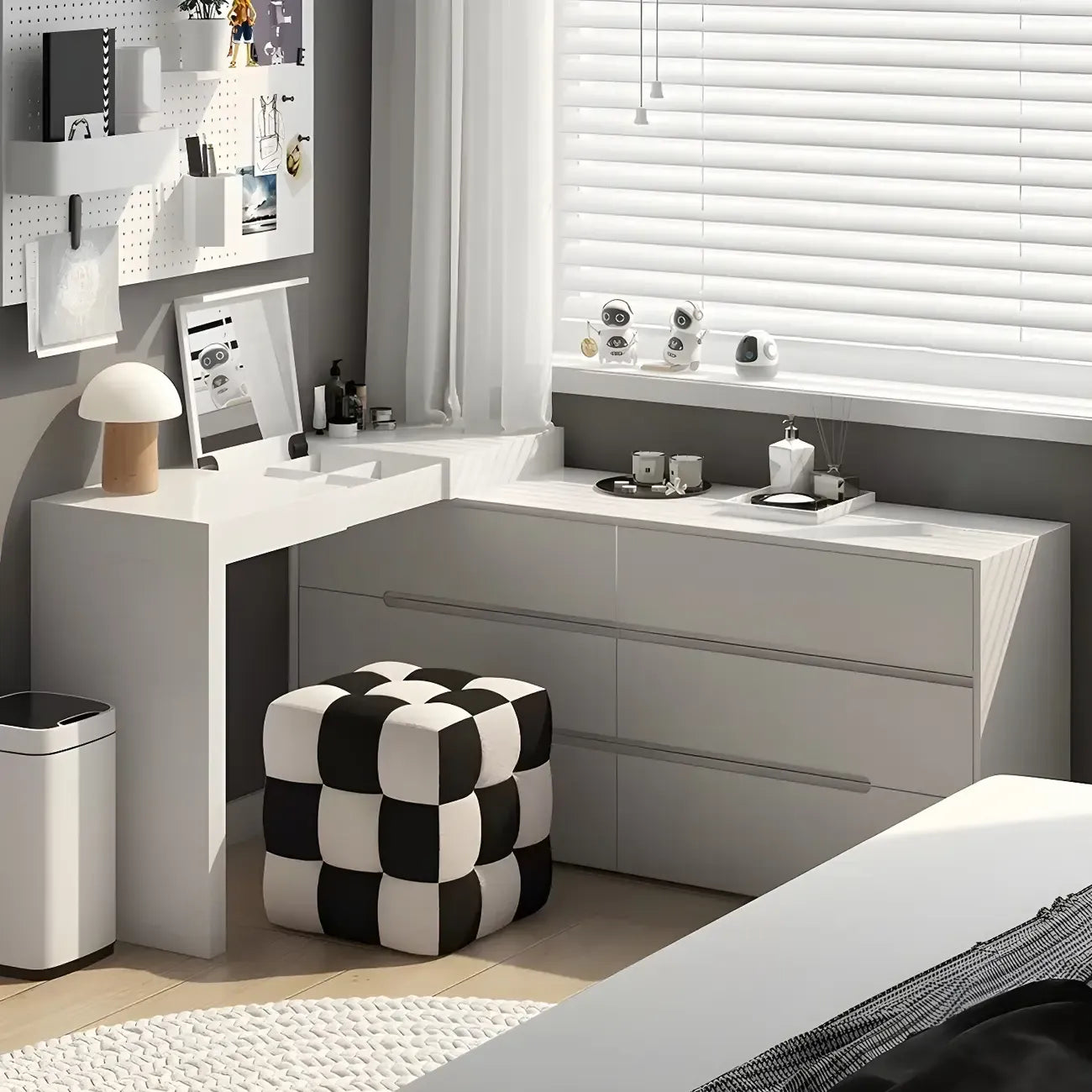 Commode minimaliste en bois blanc avec tiroirs à fermeture douce