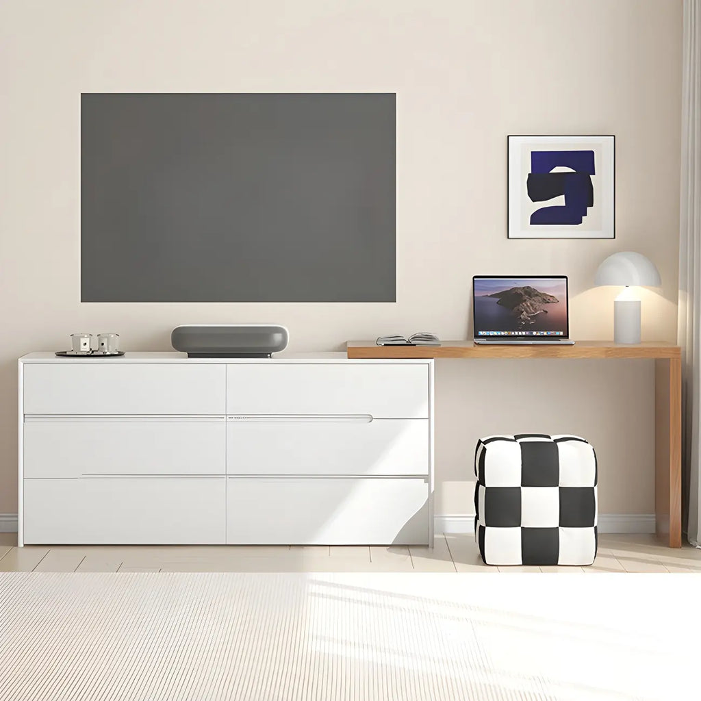 Commode minimaliste en bois blanc avec tiroirs à fermeture douce