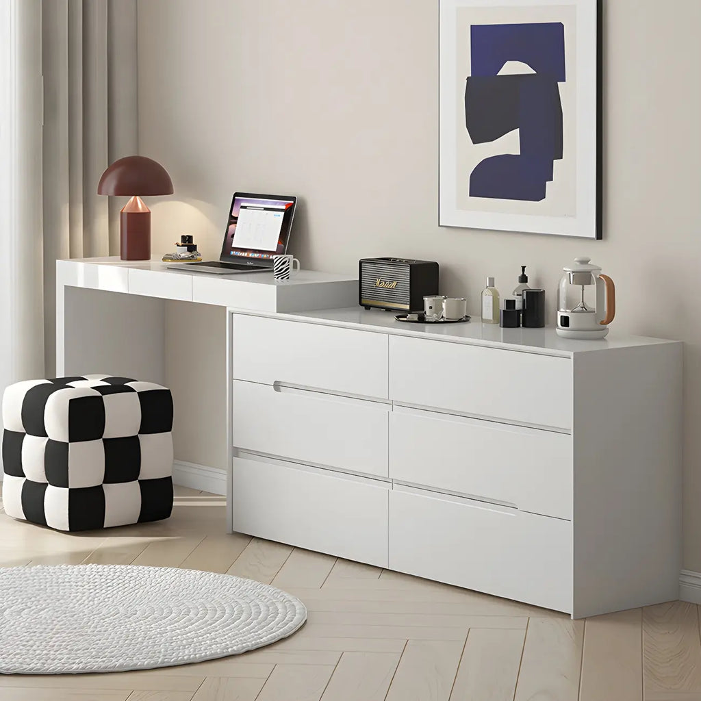 Commode minimaliste en bois blanc avec tiroirs à fermeture douce